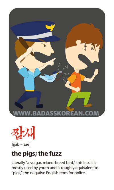 짭새 [jjab-sae] cop and bird chasing gangster