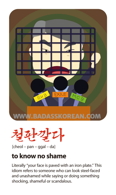 철판깔다 [cheol-pan-ggal-da] politician behind grate of lies