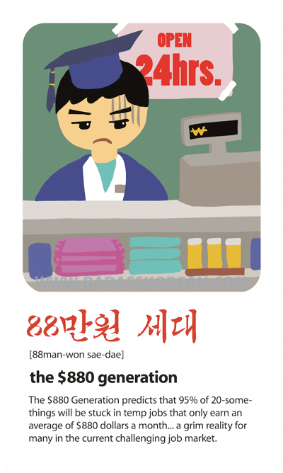 88만원 세대 — the 880,000-won generation; Korean slang card